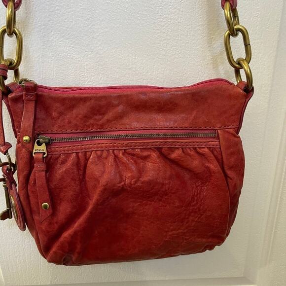 Fossil crossbody bag red leather crossbody - Picture 1 of 11